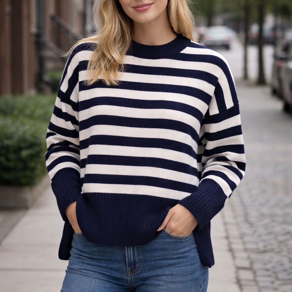 Black and White Striped Women's Sweater